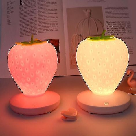 Niedliches LED-Nachtlicht in Erdbeerform für Kinder, farbwechselnde Nachttischlampe für Kinder, 3 Modi – Rosa