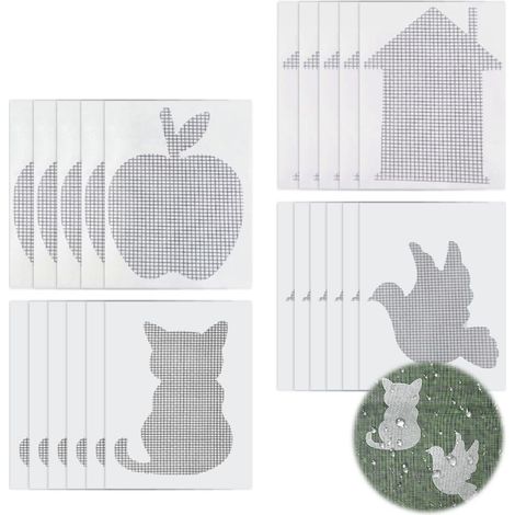 20 feuilles scotch moustiquaire, 4 jolis motifs Kit de réparation de remplacement de porte Patchs de réparation de mur en maille de fibre de verre Outils de cloison sèche rapide (Noir) (1/5)