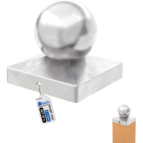 Lot de 4 Capuchon de poteau galvanisé à chaud 91 x 91 mm – Boule décorative – Protection bois pour clôture – Chapeau de poteau boule – GeZu Impex
