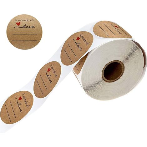 roll of 500 self-adhesive round kraft paper labels for labeling, jam jars, wedding stickers and handmade gift wrapping (1/5)