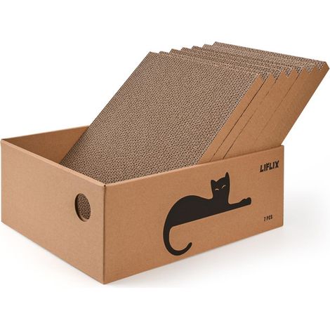 Griffoir pour chat en carton ondulé avec boîte de rangement, lot de 7 plaques à griffer pour protéger les meubles, tapis à griffer pour toutes les races
