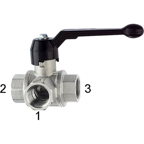 Riegler 3-Wege-Kugelhahn, Standard, L-Bohrung, Messing vern., Rp 2, DN 50 (1/3)