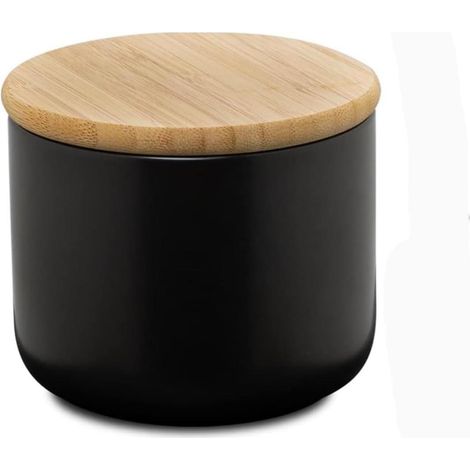 Boîte De Rangement En Céramique - Joint En Silicone Et Couvercle En Bambou - Pour Sucre Café Épices Salle De Bain Cuisine - 260ml Noir (1/5)
