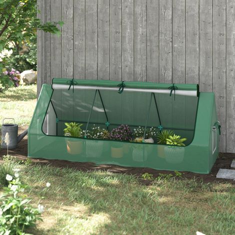 Mini serra Outsunny, resistente alle intemperie, con finestra avvolgibile, 240 cm x 90 cm x 90 cm, verde.