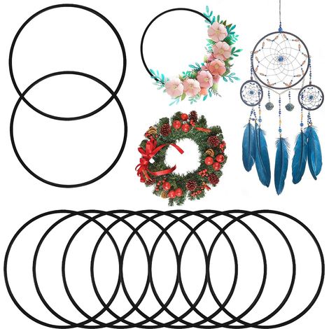 Lot de 12 Anneaux Métal 15cm - Noir Robuste - Pour Attrape-Rêves et Déco Murale - DIY Bricolage Créatif - Intérieur et Mariage - Diamètre 15 cm (1/5)