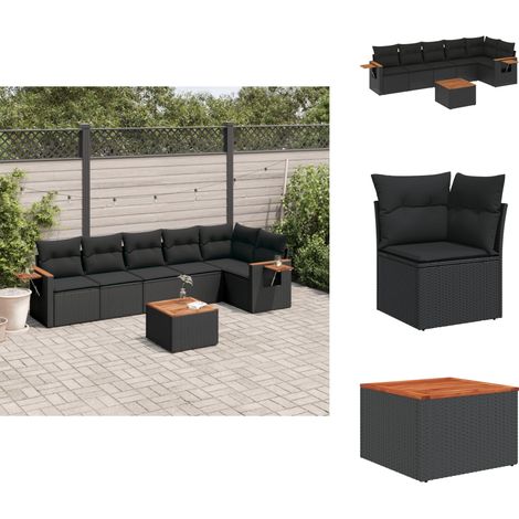 Salon de jardin 7 pcs avec coussins noir résine tressée - Ensemble Salon De Jardin - Meuble Extérieur - Jardin Design - Mobilier De Jardin - Chaise Lounge (1/5)