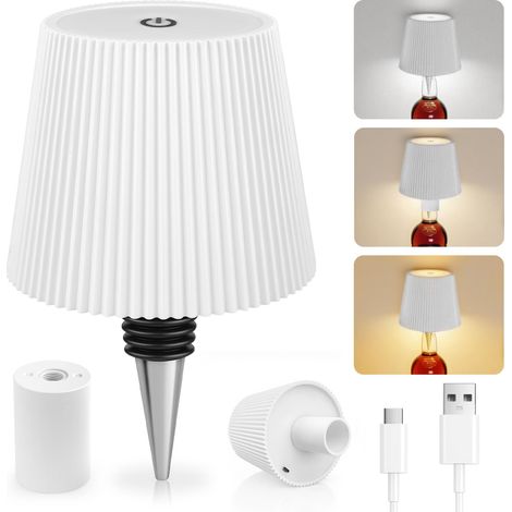 Lampe Bouteille LED Rechargeable, 3 Modes De Température De Couleur Réglables, Tactile, Protection IP54, Lampe De Table Rechargeable USB Sans Fil, Pour Restaurant, Chambre, Jardin, Bar. (Blanc) [Class (1/5)