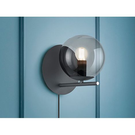 LED Wandleuchte in Anthrazit mit Lampenschirm Glaskugel Rauchfarbig, Höhe 21cm (1/5)