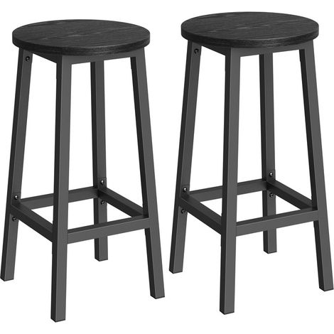 Vasagle – Tabouret de bar noir – Lot de 2 – Hauteur 65 cm – Panneau d’aggloméré et acier – Capacité 100 kg – Montage facile
