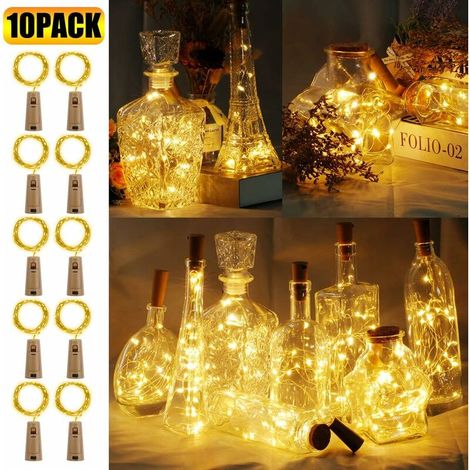 MINKUROW 10pcs Botella De Luz Led, 20 Led 2m Alambre De Cobre Cadena De Luces Luces De Botella De Vino Con Pilas (Blanco Cálido) (1/5)