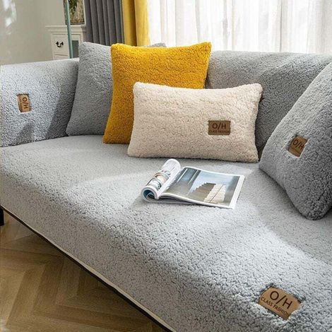 Velvet Sofa Cover 1/2/3/4 Seater L-Shaped Sofa Cover Corner Sofa/Couch Cover Anti-Slip Sofa Protector for Pets/Dogs Ultra-Soft Gray 70x150cm Rectangle MUMU