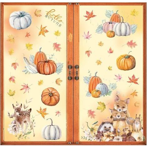 Autumn and Thanksgiving Window Decals - Maple Leaves, Home, and Celebration