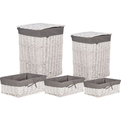Lot de 5 Paniers Moderne en Saule Corbeilles à Linge Blanc Ella