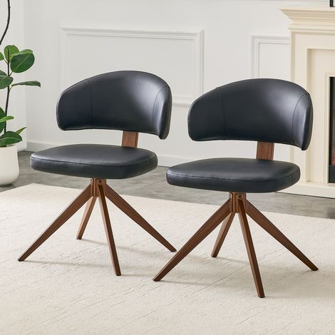 Chaise de Bureau Pivotante 360° Fauteuil Rembourré en PU et Métal Noir 54,5x50,5x77 cm - PANGIVO (1/5)
