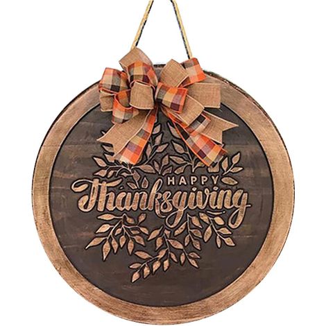 Ornement suspendu rustique en bois sculpté, panneau de porte automnal, décoration créative pour les fêtes, extérieur (1/4)