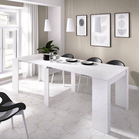 Dmora - Mesa extensible Cognolo, Mesa de comedor multiusos, Consola extensible multiposición con soporte de extensión incluido, 54/239x90h77 cm, Blanco (1/5)