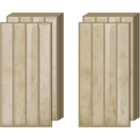Autocollants muraux 3D pour cuisine - Résistants à la graisse et aux éclaboussures - Rayures vert foncé - 12 x 24,6 cm - Beige - Lot de 24 (1/5)
