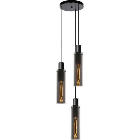 Lampadario Lucide Orlando 3xE27 metallo/vetro nero (1/5)