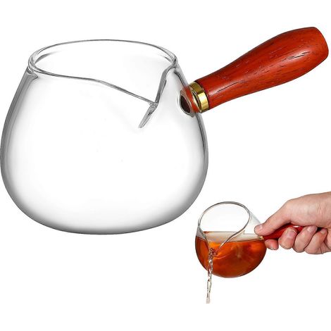 Servierkrug aus Borosilikatglas mit Holzgriff für Teestube und Büro-28x15cm-Assorted Color (1/4)