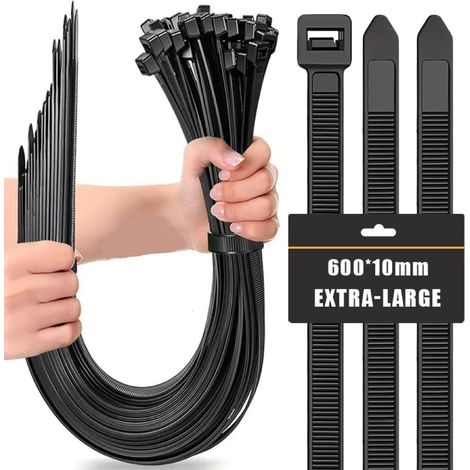 10mmx600mm Très Grand Serre Cable,Attaches de Câbles Robustes,Colson Noir,Serflex Noir,Nylon Zip Ties,50pcs (1/5)