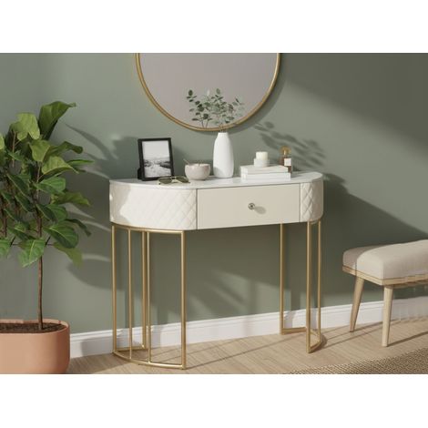 Dmora - Konsolentisch Tapajos, Tisch, Eingangskonsole, Regal, 100x40 h75 cm, Weiß und Gold (1/5)