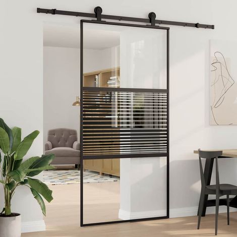 Glastür Gestreift Schwarz 102,5 x 2 x 205 cm Aluminium