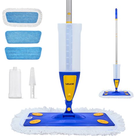 Balais Serpillère Vaporisateur, Balai Lave Sol avec 3 Tampons Lavables en Microfibre et en Coton Torsadé, Réservoir d'Eau Rechargeable 800 mL, pour Nettoyage des Sols secs et Humides, Parquet (1/5)