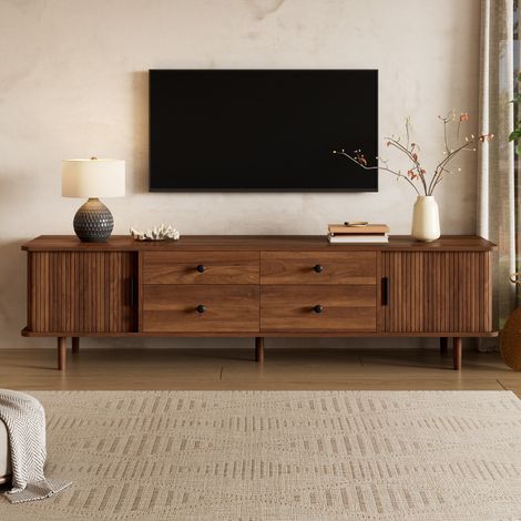 Mobile TV 165 cm - Mobile porta TV per soggiorno con 4 cassetti e 2 ante scorrevoli in MDF - Noce (1/5)