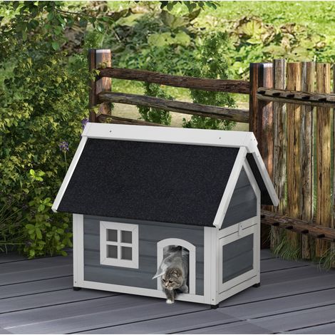 Casa para gatos exterior con techo abatible 77 cm OKMYHOME (1/3)