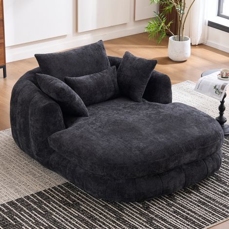 Chaise longue da interno oversize in ciniglia nera con cuscini OKWISH (1/5)