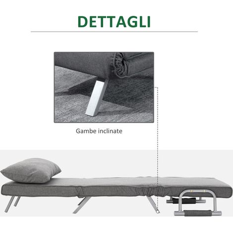 Poltrona letto 90 cm gris clair, dossier inclinable 5 niveaux avec coussin, usage quotidien (1/5)