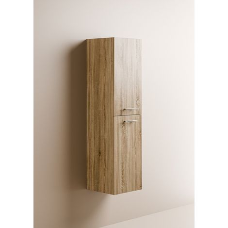 Sanitaire – Colonne de salle de bain suspendue NEPTUNE – Bois clair – 2 portes – Dimensions L35 x l35 x H135 cm – Finition PVC brillant (1/3)
