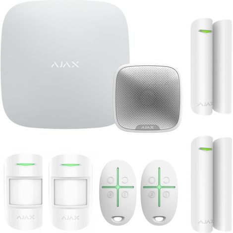 Ajax – Kit alarme sans fil avec sirène extérieure 113 dB – 2 détecteurs de mouvement et 2 d'ouverture – Portée 1700 m – Installation rapide