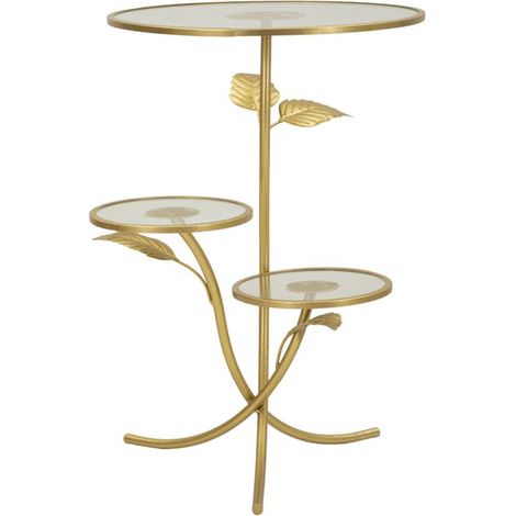 Tavolino a 3 ripiani Leaf in ferro oro e vetro Ø54x69 cm