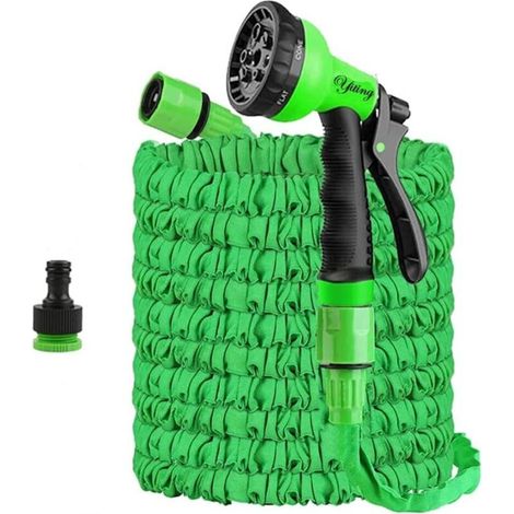 15 m dehnbarer Gartenschlauch – 8 Sprühmusterdüsen – Kern aus 100 % Naturlatex – Beständig gegen extreme Temperaturen
