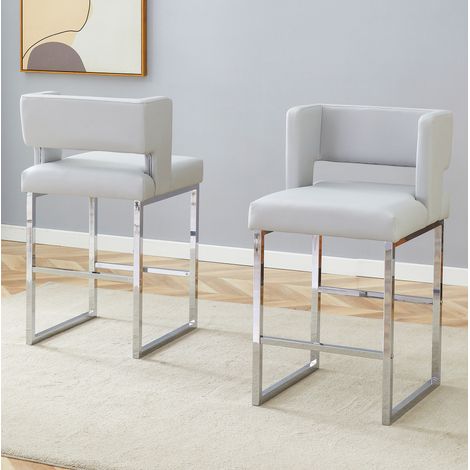 Sedia da pranzo 91,4 cm in grigio chiaro con gambe in metallo argentato, seduta imbottita comoda e design nordico (1/5)