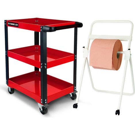 Chariot d'atelier BM TOOLS à 3 étages - Desserte, Plateaux de rangement pour outils, Servante, avec Dévidoir de papier