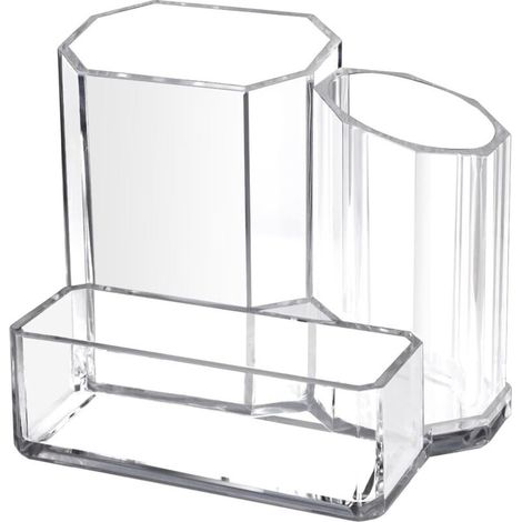 Portapenne in acrilico per scrivania, porta penne, contenitore per accessori e trucchi con 3 scomparti, organizer per la scuola e la casa (1/4)