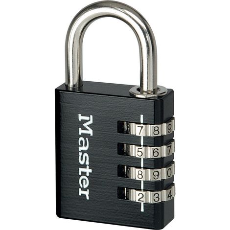Master Lock 7640EURDBLK Cadenas à Combinaison Programmable en Aluminium, Noir, 4 x 7,8 x 1,5 cm