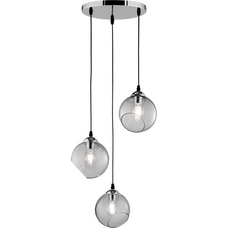 Suspension en métal chromé et verre fumé 1 ampoule E27, Couleur Fumée (1/3)