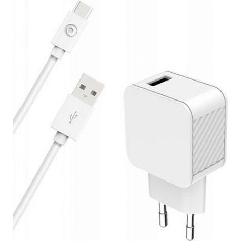 Adaptateur secteur USB A compatible, câble de données USB A/USB C à charge rapide 3A, blanc. (1/5)