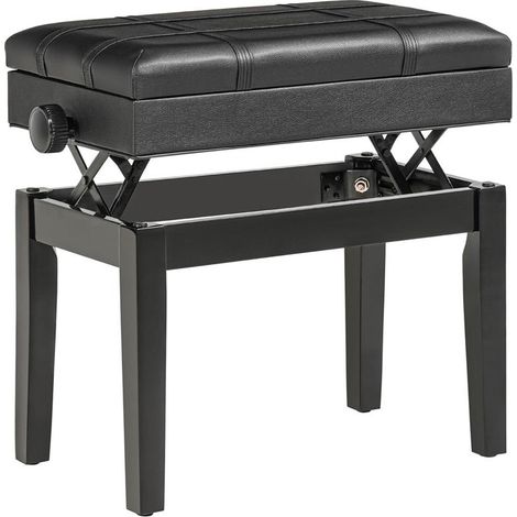 SGABELLO PER PIANOFORTE CON ALTEZZA REGOLABILE E CONTENITORE IN LEGNO E FINTA PELLE. 63X35X46-56CM. NERO (1/5)