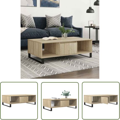 The Living Store Couchtisch Sonoma-Eiche 104x60x35 cm Holzwerkstoff - Couchtisch - Wohnzimmerschreibtisch - Beistelltisch - Esszimmertisch - Holztisch (1/5)