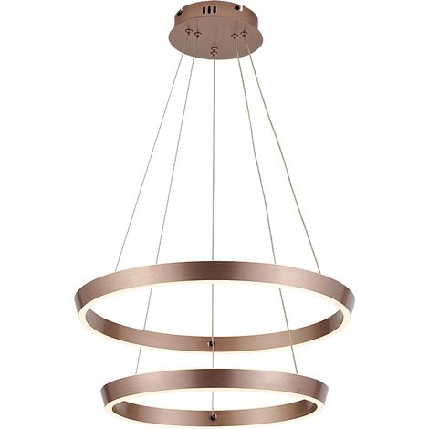 Suspension LED double anneau Nevira Rabalux 45W dimmable avec télécommande brun café brossé (1/5)