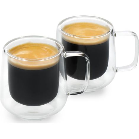 La Cafetière 2pc Siena Juego de Vasos Espresso de Doble Pared, 1ml Tazas de Café Aisladas con Asa para Barista Espresso, Apilables y Ligeros