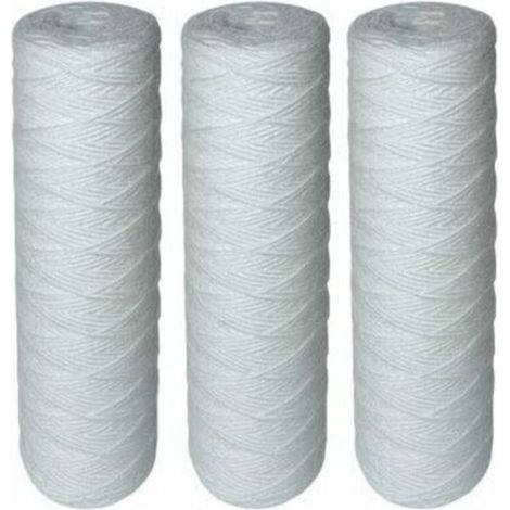 Lot de 3 cartouches filtrantes bobinées 10 pouces –Filtration sédiments jusqu'à 25 microns –Durée de vie 1 an –Compatible filtres à eau (1/4)