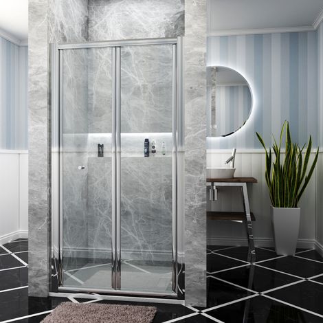 ELEGANT Bi Fold Shower Door 700mm Reversible Shower Enclosure 6mm Safety Tempered Glass Wet Room Double Folding Door