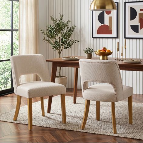 Chaise salle a manger en lin beige pieds bois massif OKMYHOME (1/5)