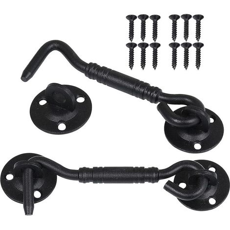 2 Pièces Crochet de Cabine, Support Fenêtre,Crochet Fermeture Porte,Acier Inoxydable Shed Loquet pour Porte de Hangar Porte de Garage Les Fenêtres Cabine,4 Pouce(Noir) (1/5)