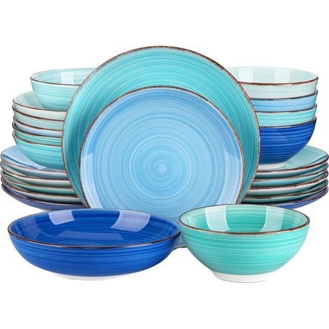 Servizio da tavola in ceramica, decorato a mano, 24 pezzi, BLU (1/2)